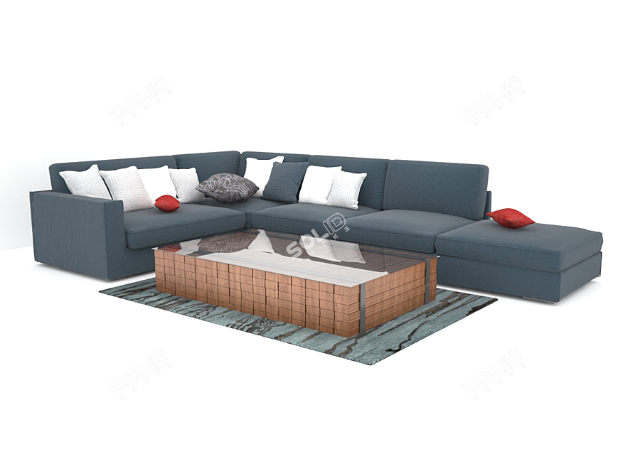 Luxury Modern 3-Seater Sofa 3D model image 1