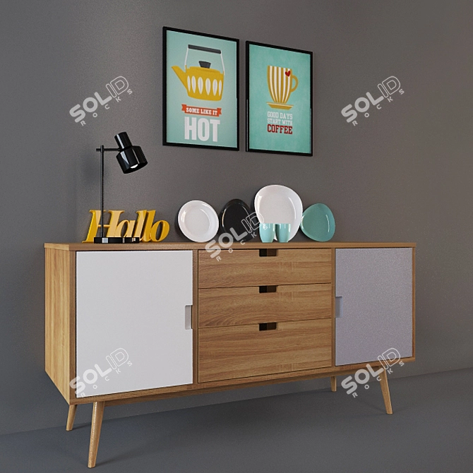 Elegant Sideboard Décor Set 3D model image 2