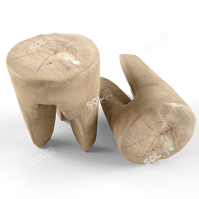 Natural Wood Side Table 3D model image 1