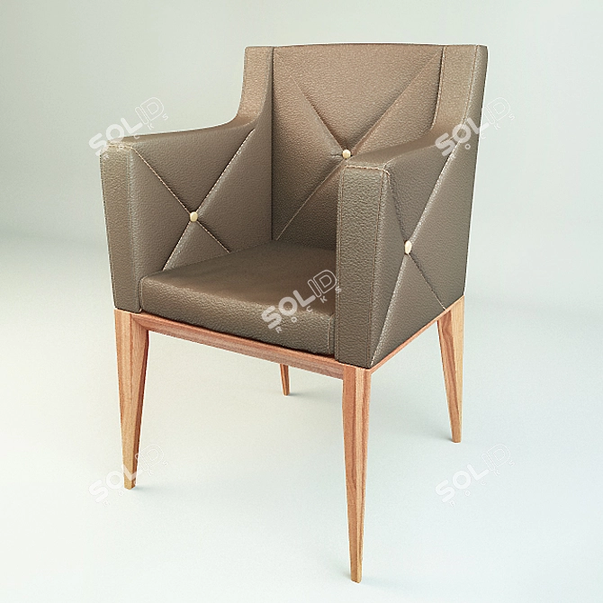 BESS Brown Leather Armchair | Wooden Legs 3D model image 1