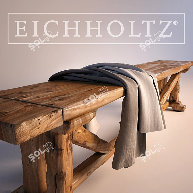 Rustic Oak Bench: Unique Handcrafted Design 3D model image 1