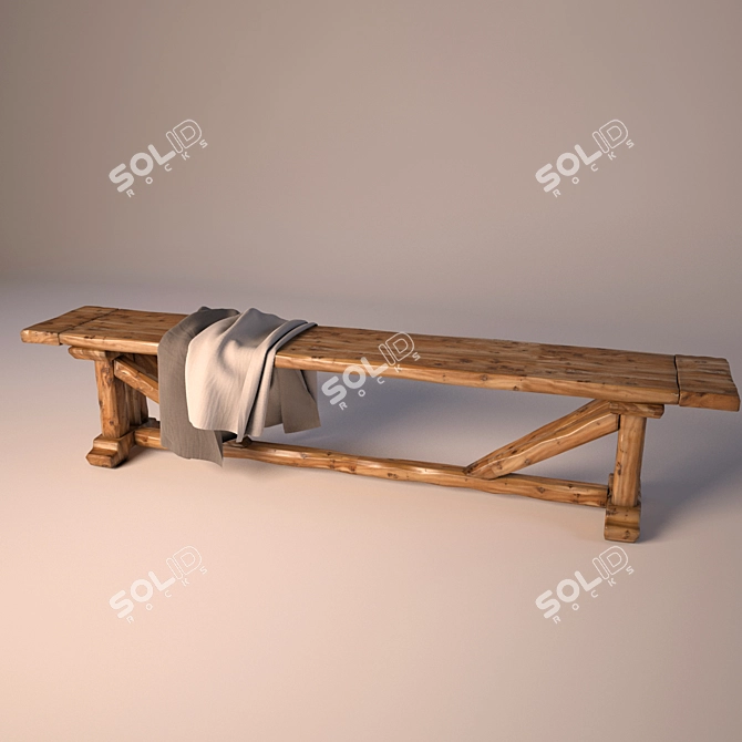 Rustic Oak Bench: Unique Handcrafted Design 3D model image 2