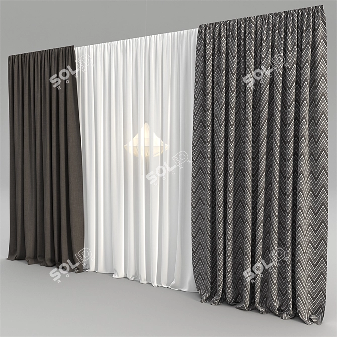 Elegant Tulle Curtains - Set of 3 3D model image 1