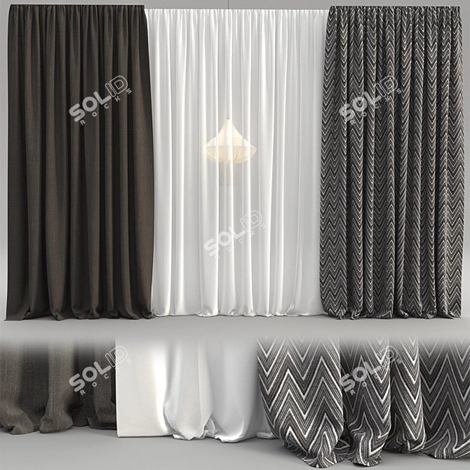 Elegant Tulle Curtains - Set of 3 3D model image 2