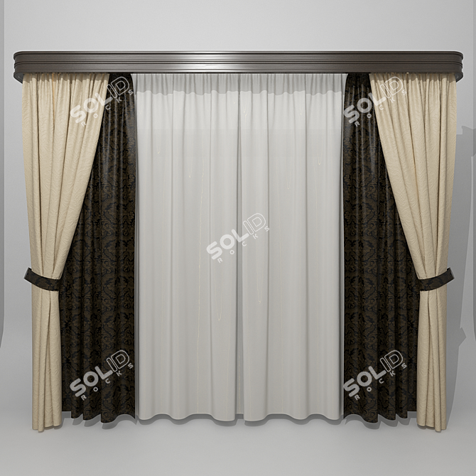 Elegant Window Drapes with Tulle 3D model image 1