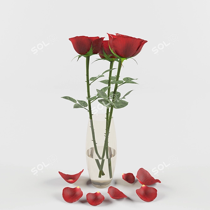 Elegant Roses in a Vase 3D model image 1