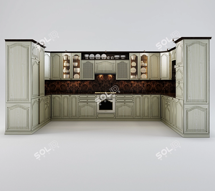 Elegant Classic Kitchen 3D model image 1