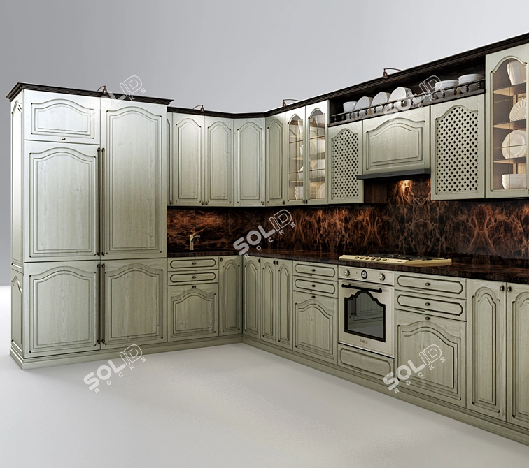 Elegant Classic Kitchen 3D model image 2