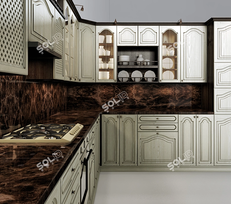 Elegant Classic Kitchen 3D model image 3