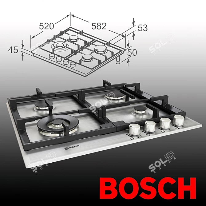 Bosch Gas Hob - Powerful and Versatile 3D model image 1