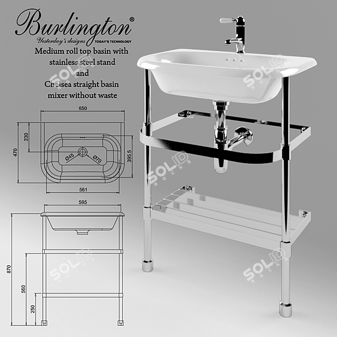 Burlington Medium Basin with Steel Stand 3D model image 1