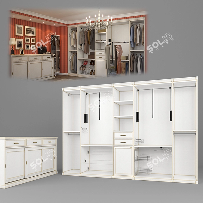 Classic Pearl Dressing with Wardrobe and Dresser 3D model image 1