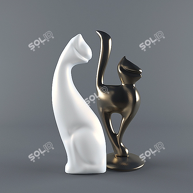 Title: Elegant Porcelain Cat Figurines 3D model image 1