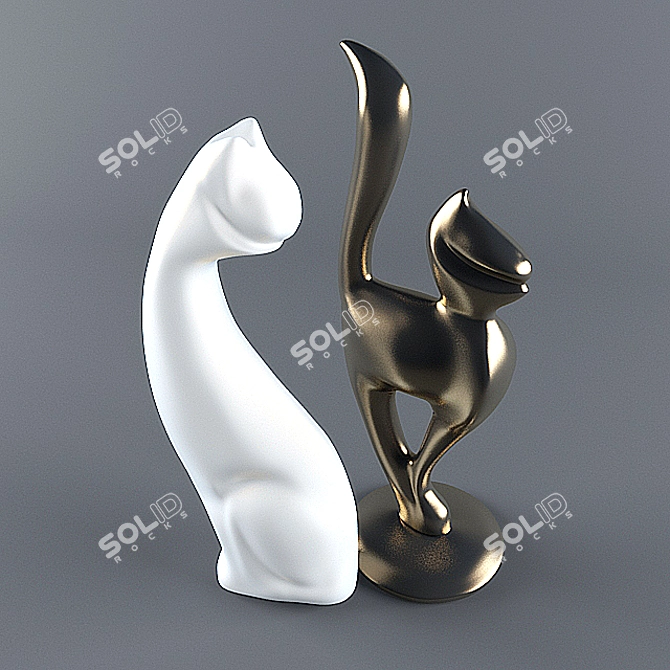 Title: Elegant Porcelain Cat Figurines 3D model image 2