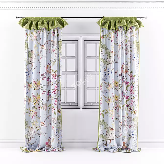 Modern Draped Curtains 3D model image 1