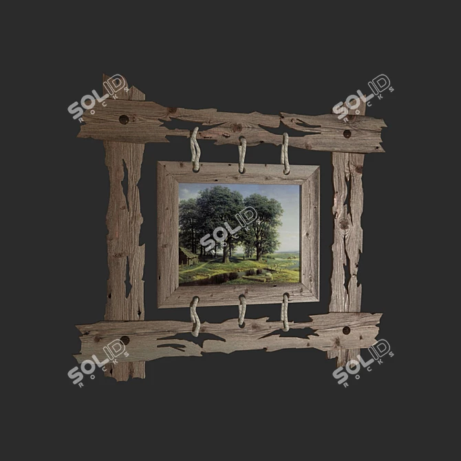 Antique Double Wooden Framed Painting 3D model image 1