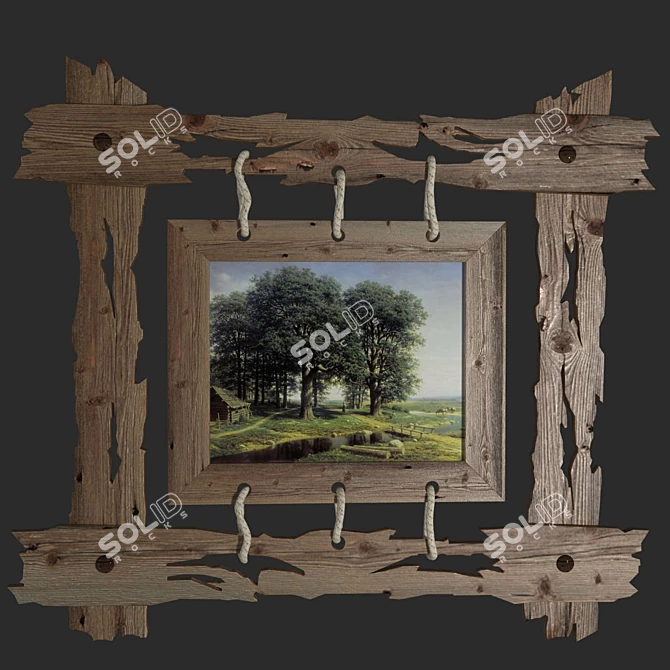 Antique Double Wooden Framed Painting 3D model image 2