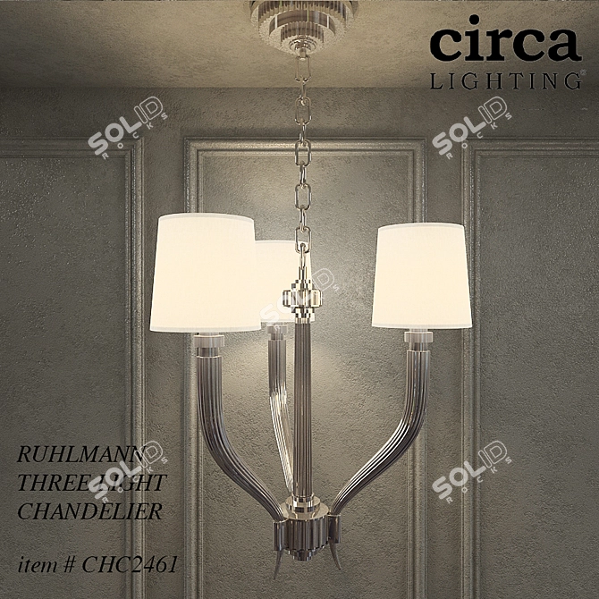 Ruhlmann Three-Light Chandelier - Elegant Illumination at its Finest 3D model image 1