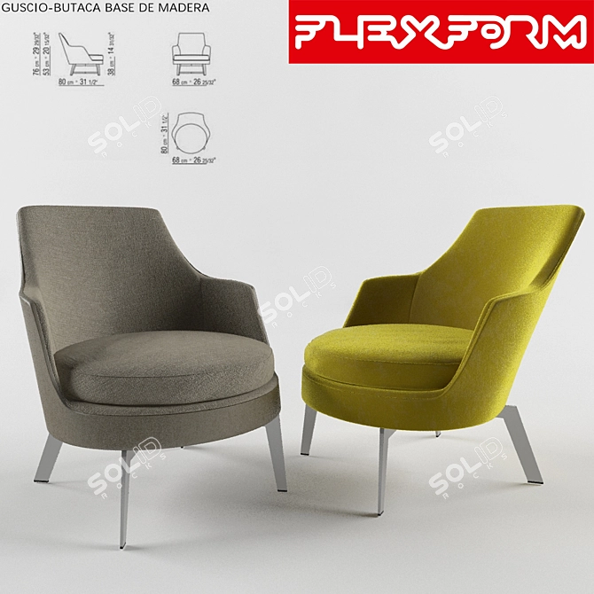 Guscio Flexform: Leather and Velvet Accent Chair 3D model image 1