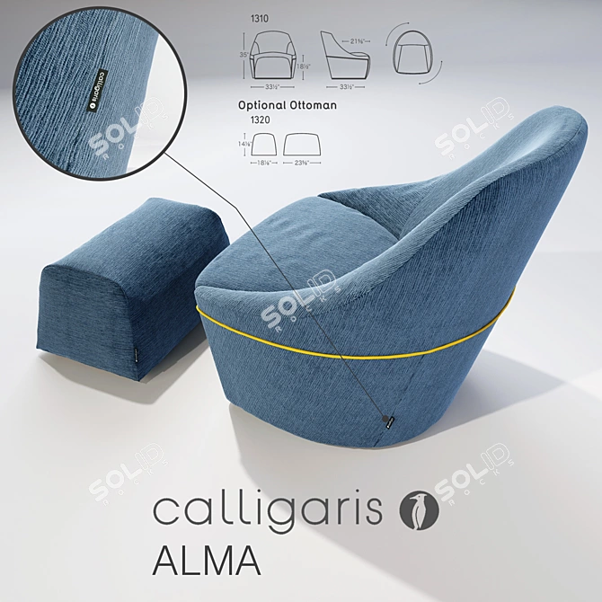 Calligaris ALMA: Stylish Chair & Ottoman 3D model image 2