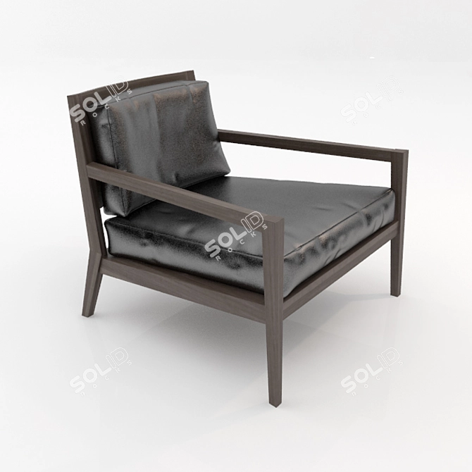 Elegant Wood and Leather Armchair 3D model image 1