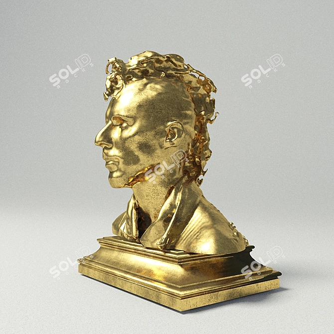 Golden Punk Head Statuette 3D model image 1