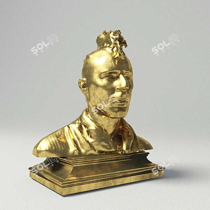 Golden Punk Head Statuette 3D model image 2