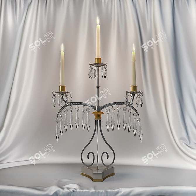 Elegant Triple Candlestick Holder 3D model image 1