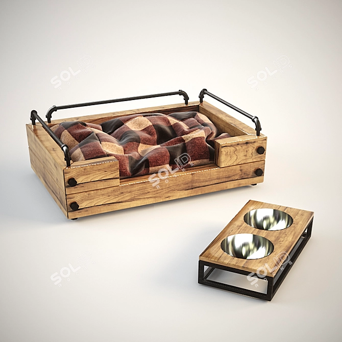 Cozy Pet Bed & Bowl Set 3D model image 1