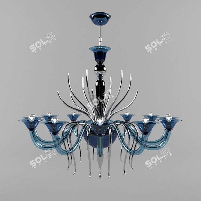 Blue Art Deco Glass Chandelier 3D model image 1