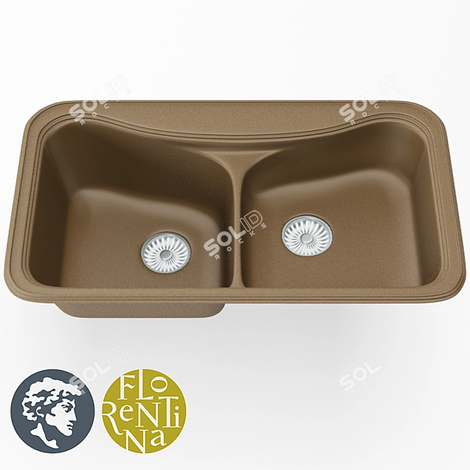 Florentina Crete 860: Dual Bowl Inset Sink 3D model image 1