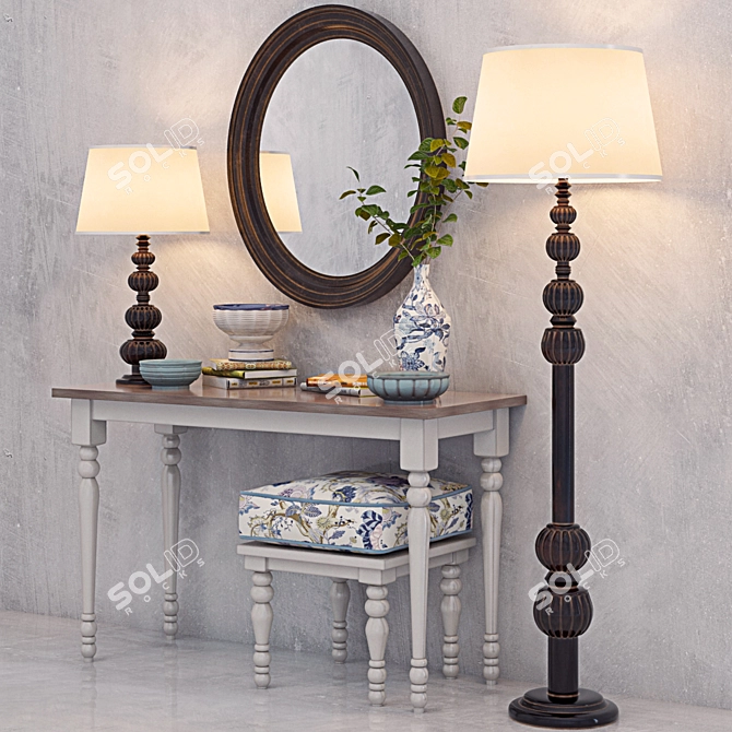 Elegant Vanity Set with Ottoman 3D model image 2