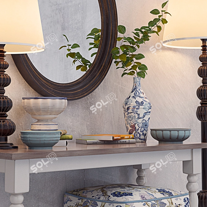 Elegant Vanity Set with Ottoman 3D model image 3
