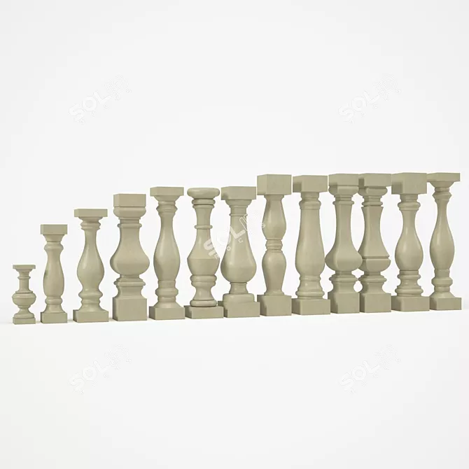 Classic Baluster Set with Splines 3D model image 1