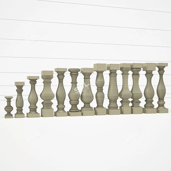 Classic Baluster Set with Splines 3D model image 2