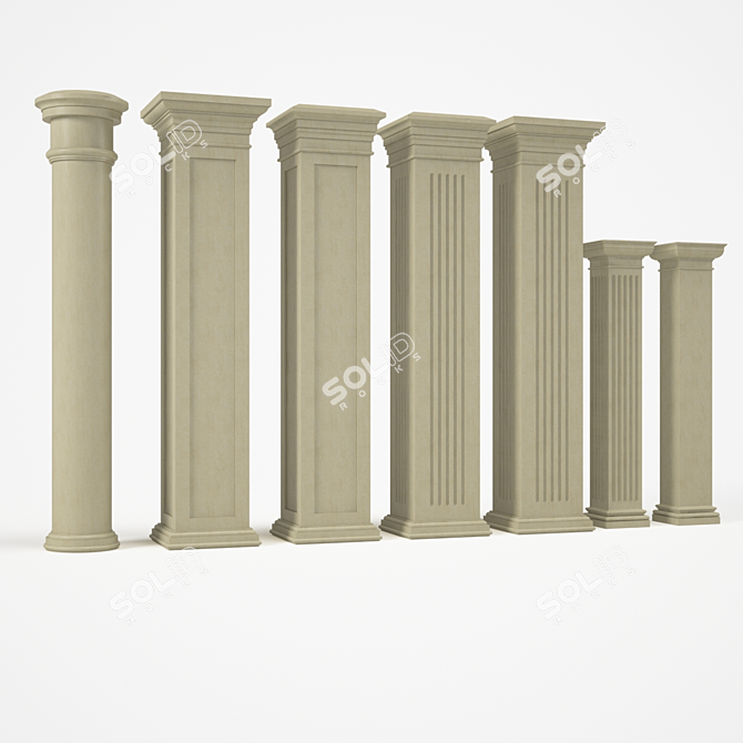 Natural Stone Columns Set 3D model image 1