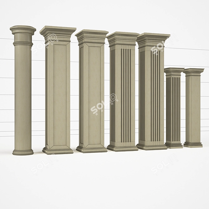 Natural Stone Columns Set 3D model image 2