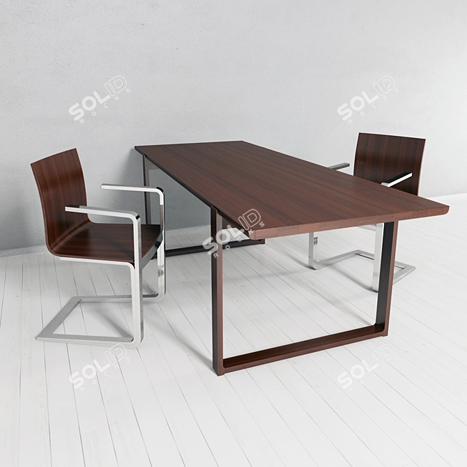 Contemporary Wood and Metal Dining Set 3D model image 1