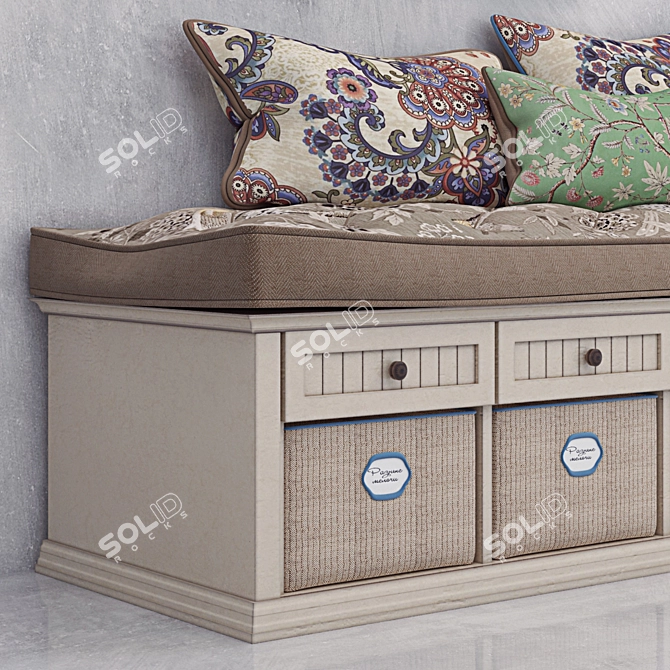 Ethnic Bench Set with Cushions, Sconce, and Art 3D model image 3