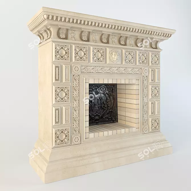 Frescoed Fireplace: Elegant Heat 3D model image 1