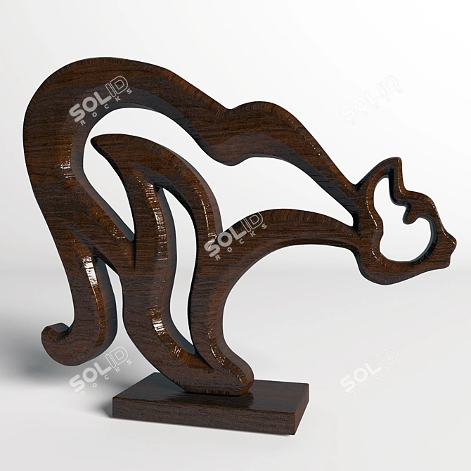 Elegant Wooden Cat Figurines 3D model image 2