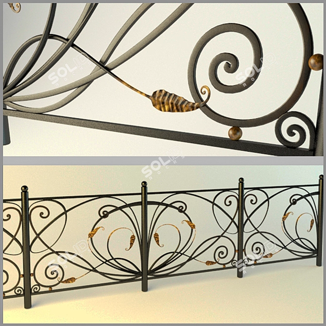 Elegant Wrought Iron Fence 3D model image 1