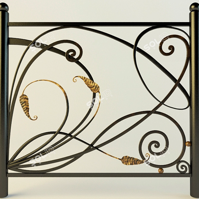 Elegant Wrought Iron Fence 3D model image 2