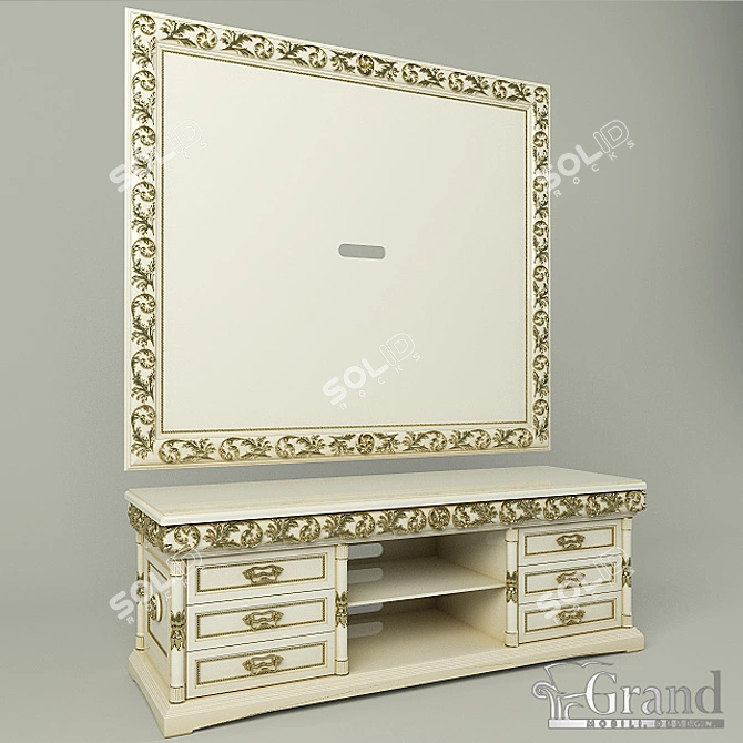 Elegant "Jacqueline" TV Panel & Nightstand 3D model image 1