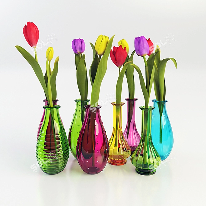 Vibrant Tulip Bouquet Set 3D model image 1