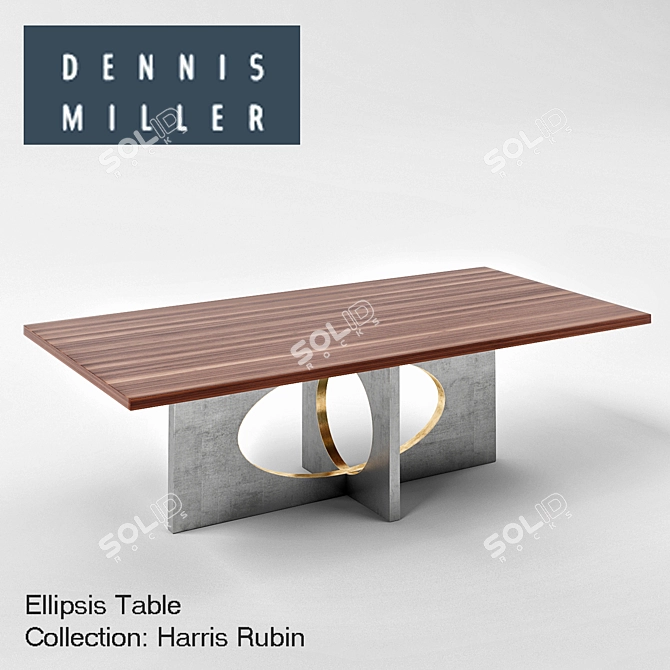 Luxury Walnut and Gold Ellipsis Table 3D model image 1