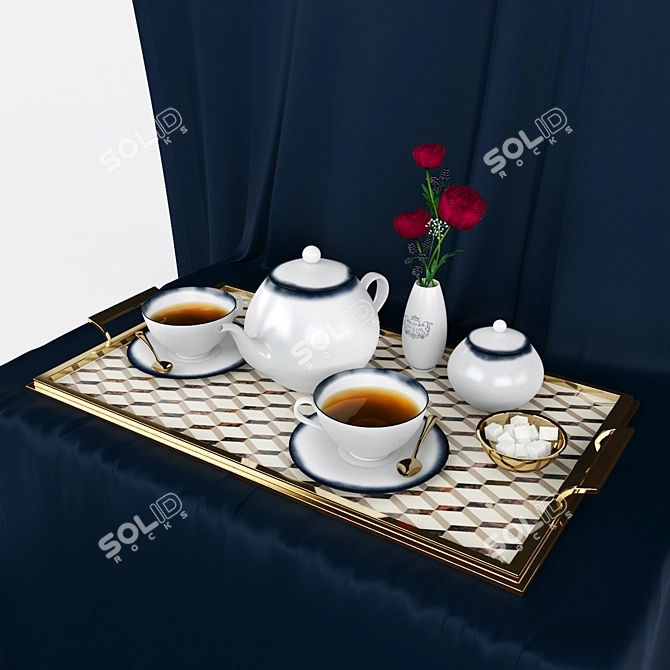 Ranunculus Tea Set: Decorative, Elegant, and Functional 3D model image 1