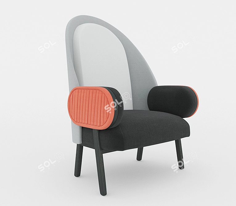 Moon I Armchair: Limited Edition Ebonized Beech Upholstered Design 3D model image 2