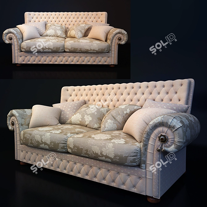 Elegant 3 Cushion Classic Sofa 3D model image 1