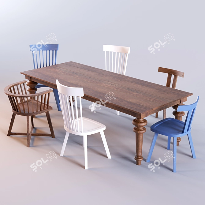 Gray 33 Table & InOut Chairs: Versatile Elegance 3D model image 1